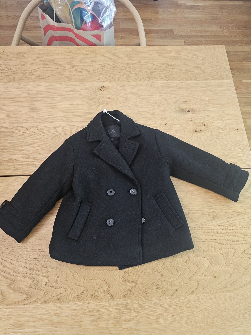 Zara Little Girls Black Double-Breasted Pea Coat